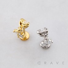 CZ ROSE DANGLE MULTI CZ FLOWER CLOVER THREADLESS (PUSH IN) 316L SURGICAL STEEL LABRET SET